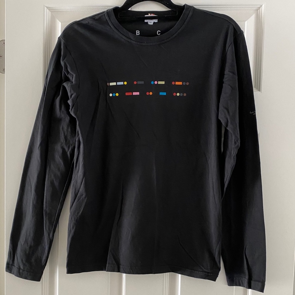 Paul Smith Morse Code Long Sleeve Black Crew Neck T Shirt Medium Men's
